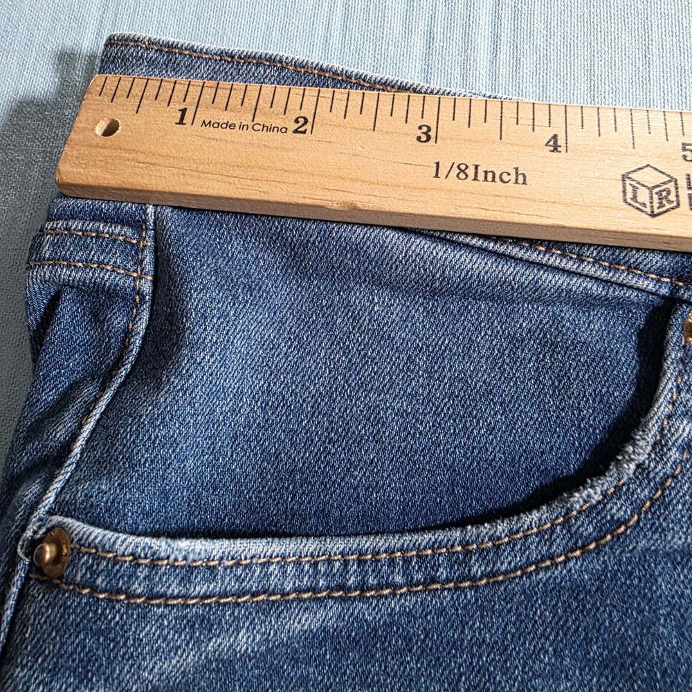 Nicole Miller New York Boho High Rise Kick Boot Jeans Blue Denim Frayed Hem 16